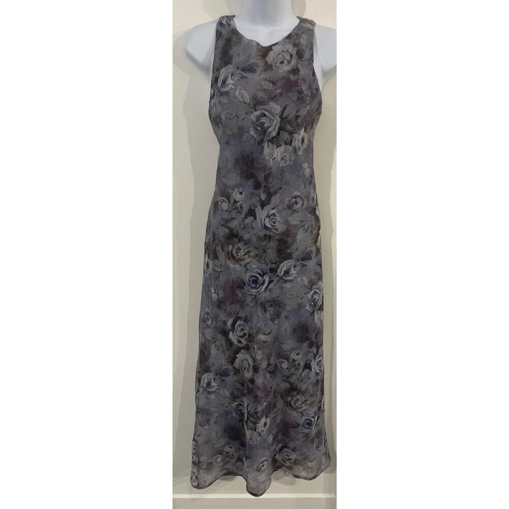 VTG Y2K Next Up Floral Mesh Maxi Dress Grey Purple Rose Whimsigoth Fairygrunge S